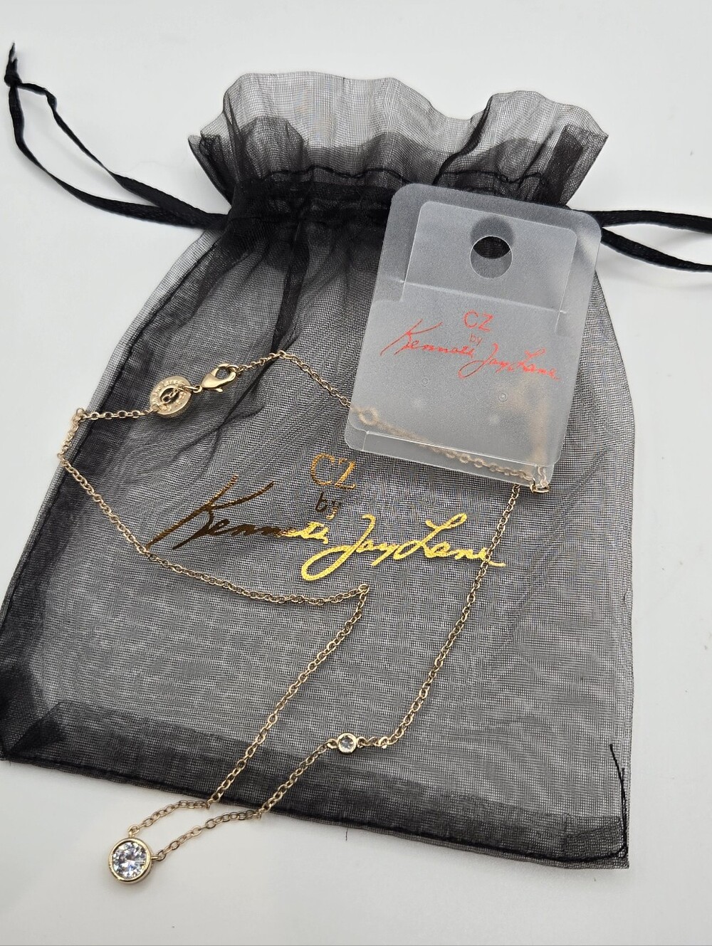 Classic Gold Dainty CZ Crystal Charm Necklace 14K gold plat Kenneth Jay Lane NWT